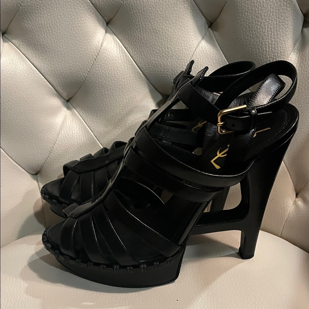 YSL Yves Saint Laurent Black Multi-Strap 105 Heel Sandals Essentiel 8.5 EU 39.5 - Picture 6 of 12